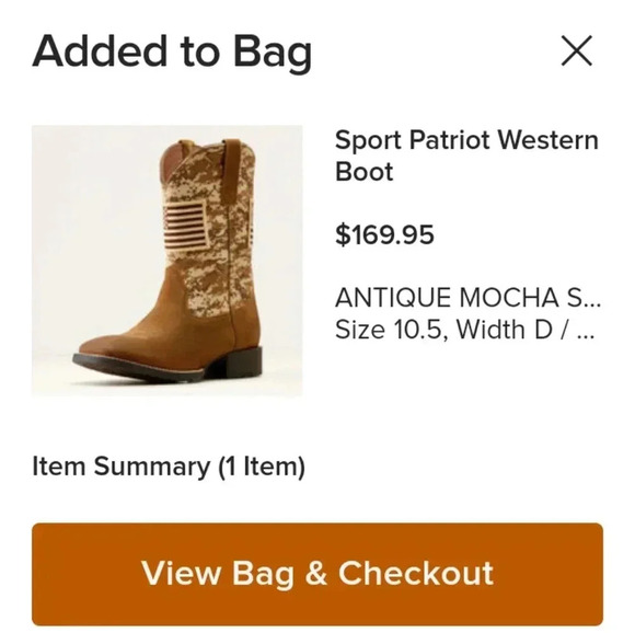 Ariat Mens 5. Excellent Used Condition Western Boot - Antique Mocha